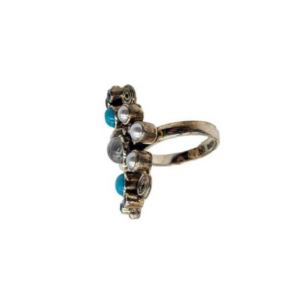 Nicky Butler Sz 7.5 Turquoise Gems Pearl Scroll Ring .925 Sterling Silver Size - Picture 5 of 9